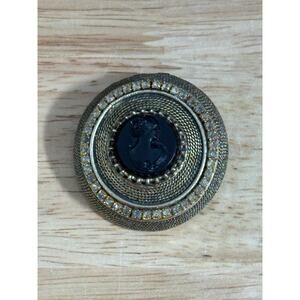 Vintage Benedikt NY Signed Brooch Pin Black Cameo Gold Tone w/ Rhinestone